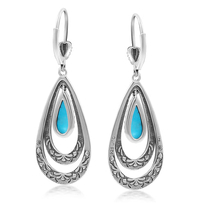 Sterling Silver Kingman Turquoise Open Teardrop Lever Back Earrings