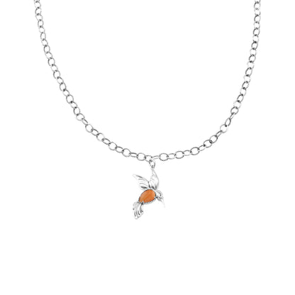 Sterling Silver Orange Spiny Oyster Hummingbird Necklace
