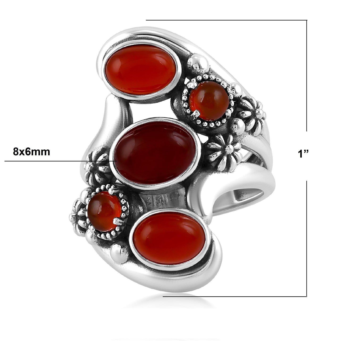 Sterling Silver Red Onyx Freeform Bypass Ring