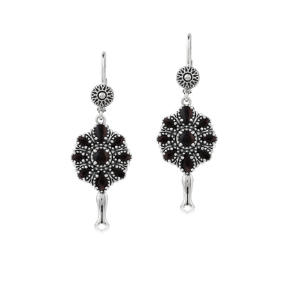  Sterling Silver Black Onyx Flower Cluster Squash Blossom Earrings