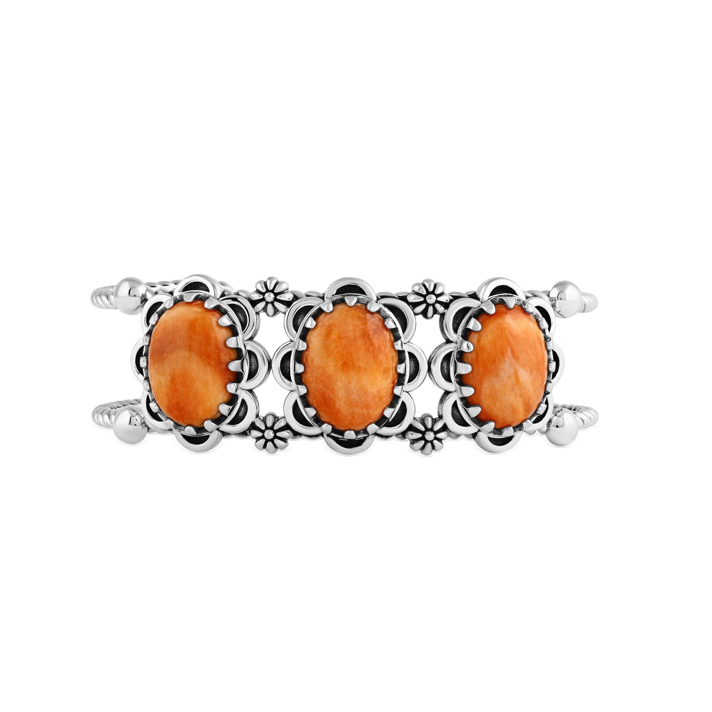 Sterling Silver Orange Spiny Oyster Oval Scallop Concha Cuff Bracelet