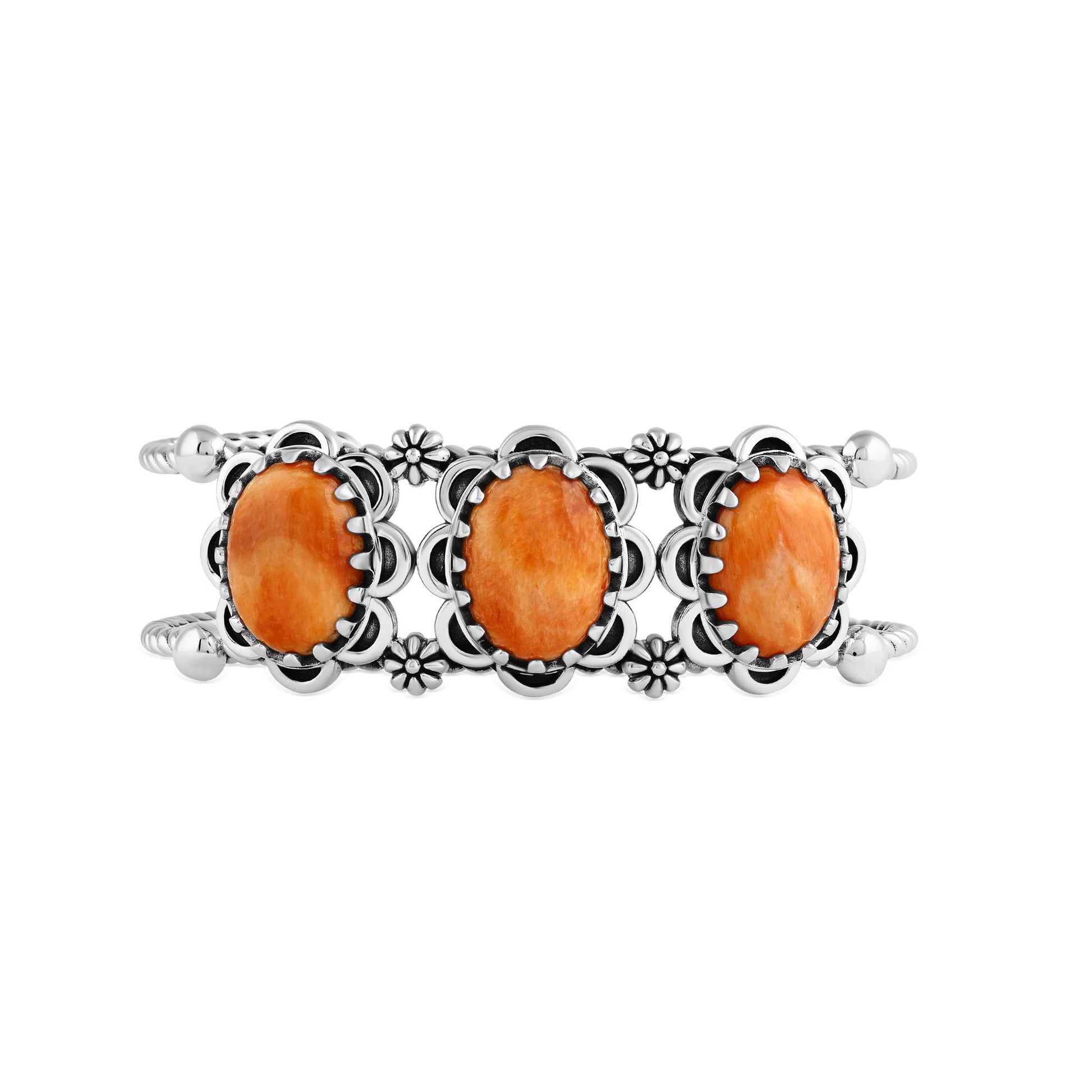 Sterling Silver Orange Spiny Oyster Oval Scallop Concha Cuff Bracelet