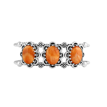 Sterling Silver Orange Spiny Oyster Oval Scallop Concha Cuff Bracelet