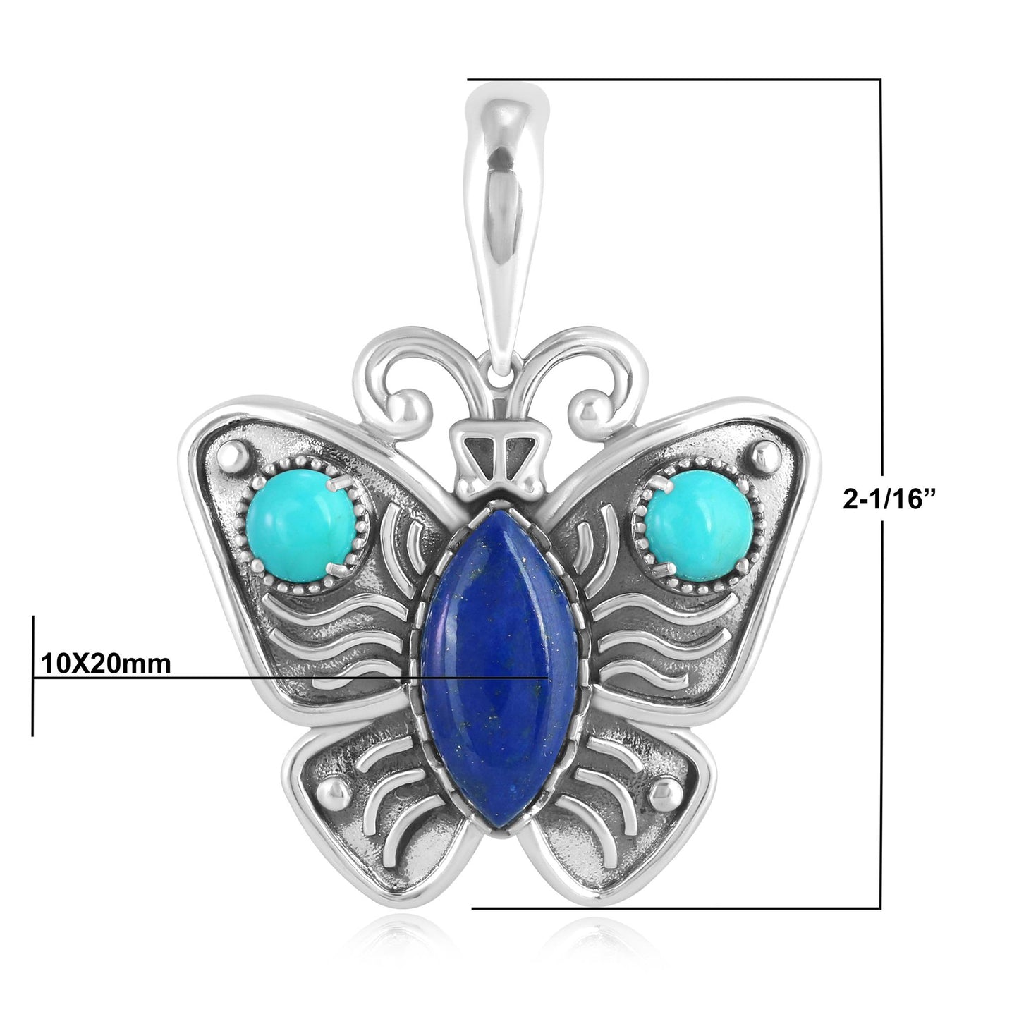 Sterling Silver Lapis and Kingman Turquoise Butterfly Pendant Enhancer