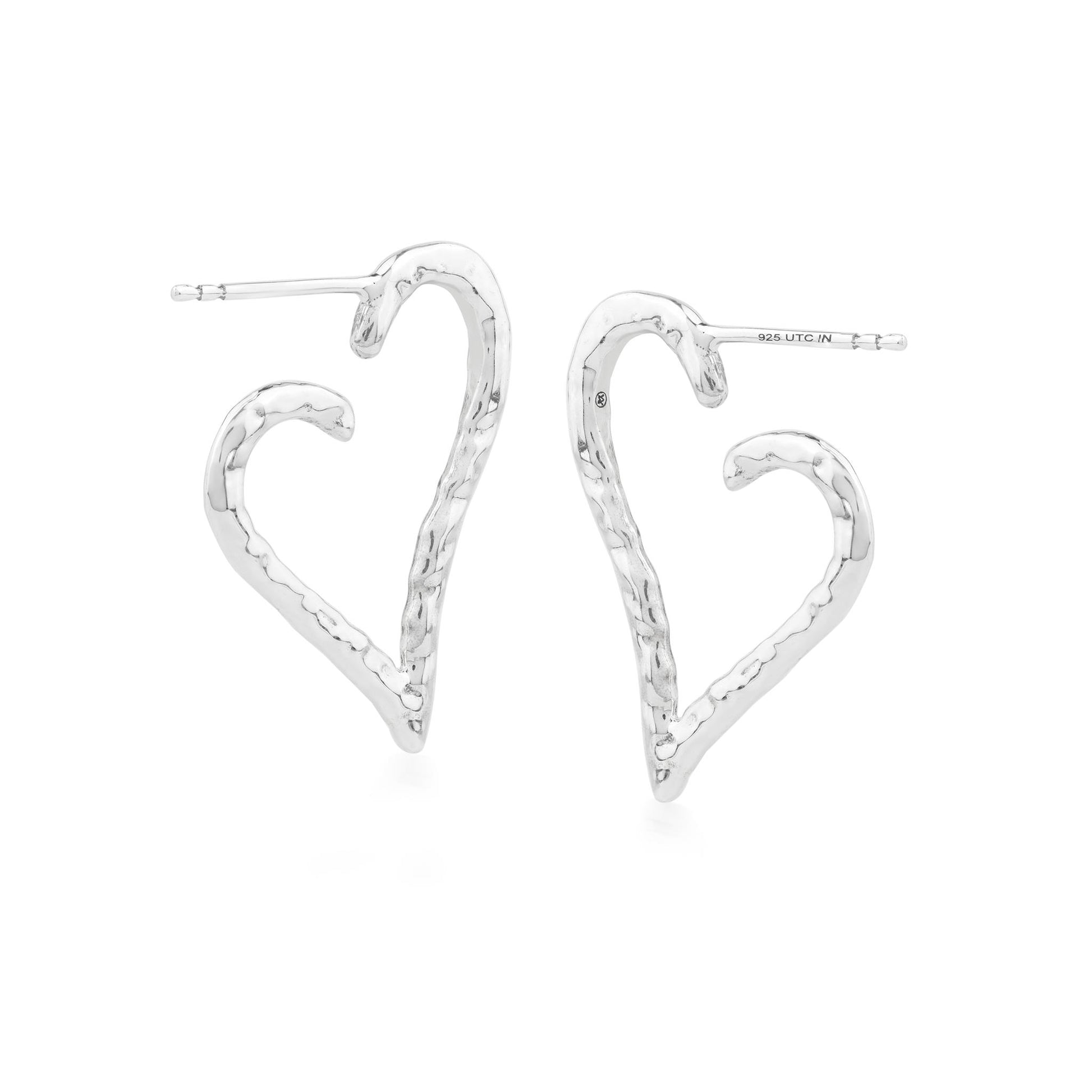 Sterling Silver 1 Inch Textured Heart Hoop Earrings 
