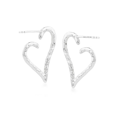 Sterling Silver 1 Inch Textured Heart Hoop Earrings 