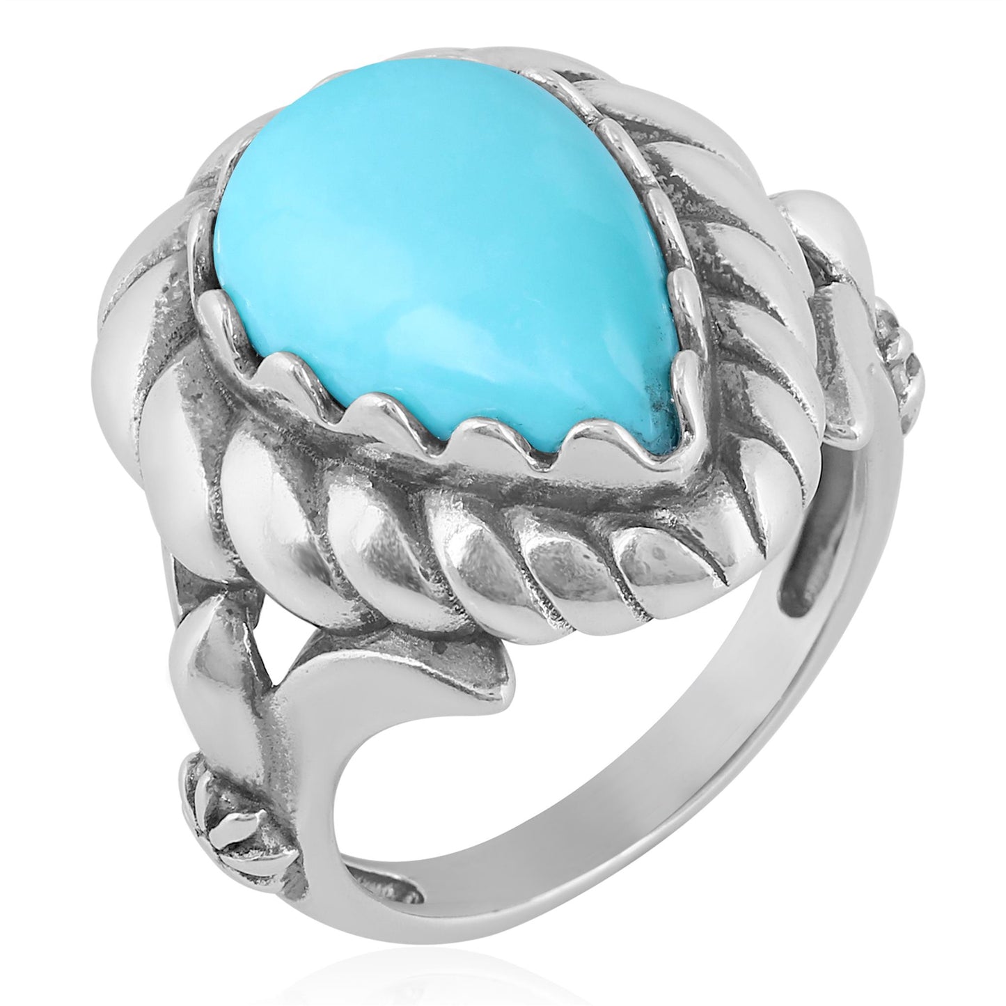 Sterling Silver Kingman Turquoise Pear Cut Rope Ring