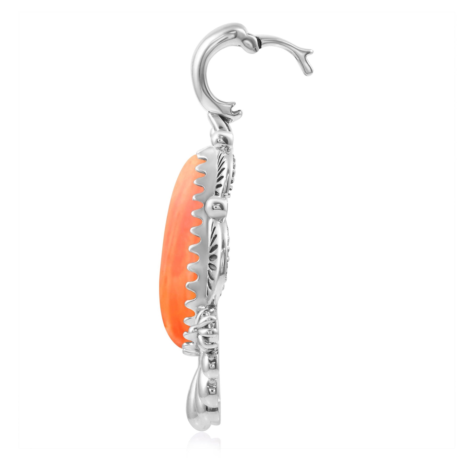 LIMITED EDITION! Sterling Silver Orange Spiny Oyster Scalloped Pear Pendant Enhancer
