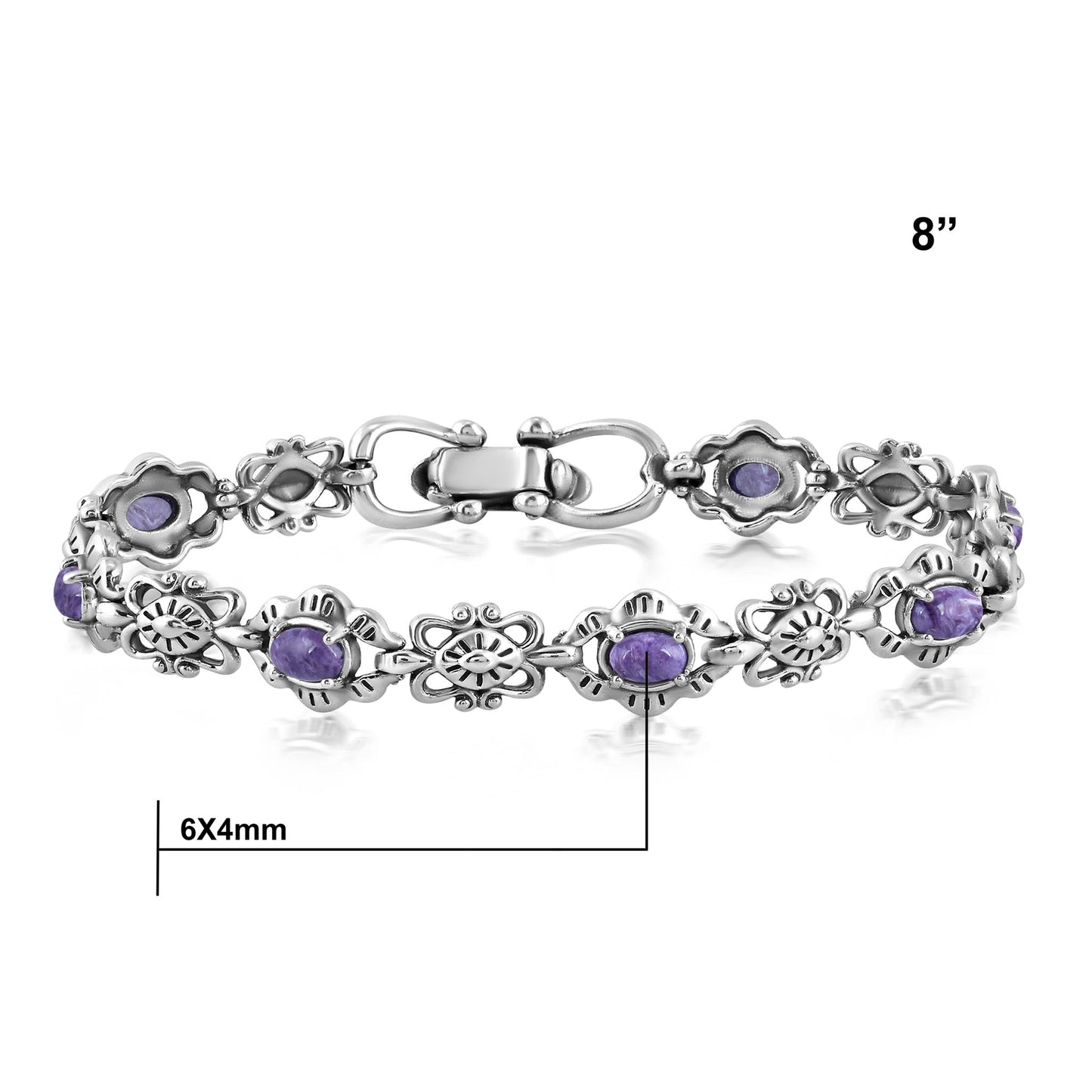 EXCLUSIVELY OURS! Sterling Silver Charoite Concha Link Bracelet, Sizes Small to Large