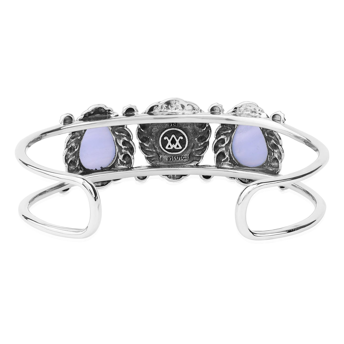 LIMITED EDITION! Sterling Silver Blue Lace Agate Pear Cut Rope Design Cuff Bracelet, Sizes Small to Large