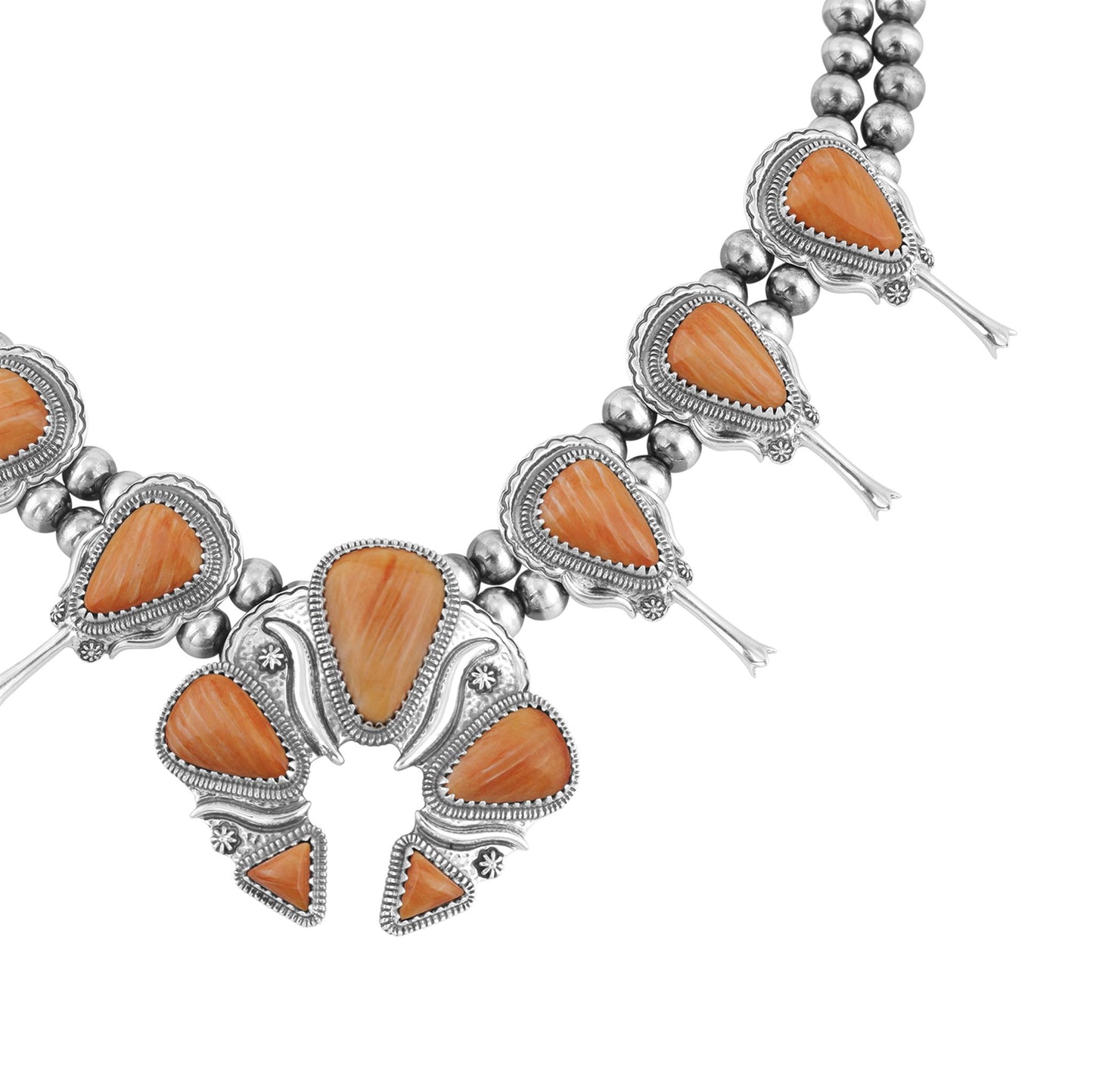 LIMITED EDITION! Sterling Silver Orange Spiny Oyster Large Naja Squash Blossom Necklace