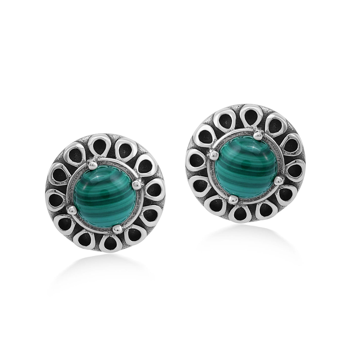 EXCLUSIVELY OURS! Sterling Silver Malachite Sunburst Stud Earrings