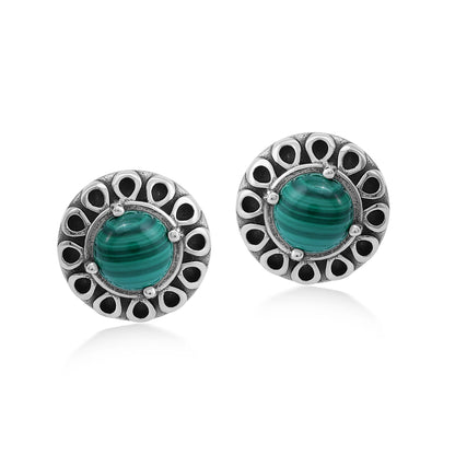 EXCLUSIVELY OURS! Sterling Silver Malachite Sunburst Stud Earrings
