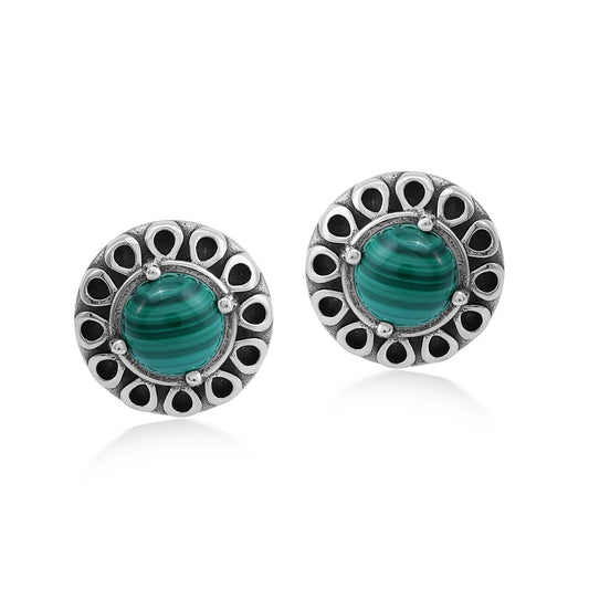 EXCLUSIVELY OURS! Sterling Silver Malachite Sunburst Stud Earrings
