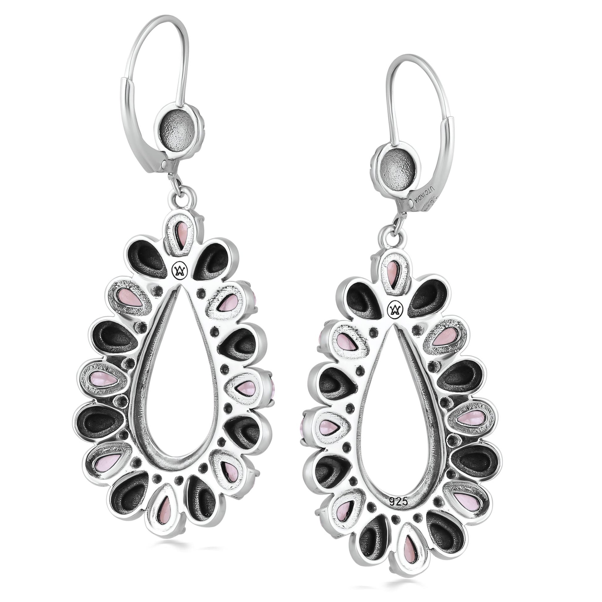 Sterling Silver Rhodochrosite Open Teardrop Pear-Cut Dangle Earrings