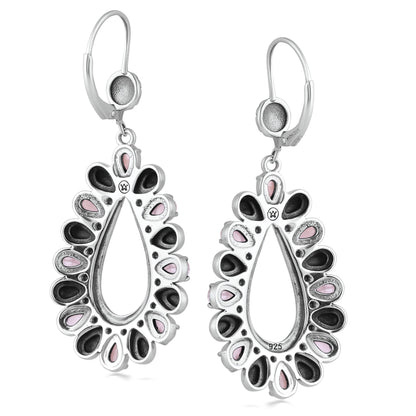Sterling Silver Rhodochrosite Open Teardrop Pear-Cut Dangle Earrings