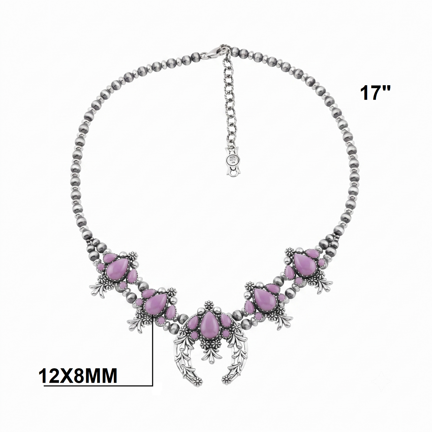 LIMITED EDITION! Sterling Silver Phosphosiderite Pear Cut Squash Blossom Naja Necklace, 17 to 20 Inches