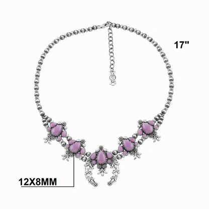 LIMITED EDITION! Sterling Silver Phosphosiderite Pear Cut Squash Blossom Naja Necklace, 17 to 20 Inches