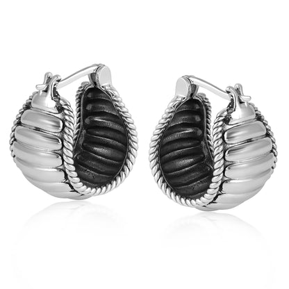 EXCLUSIVELY OURS! Sterling Silver Chunky Textured Rope Edge Huggie Hoop Earrings