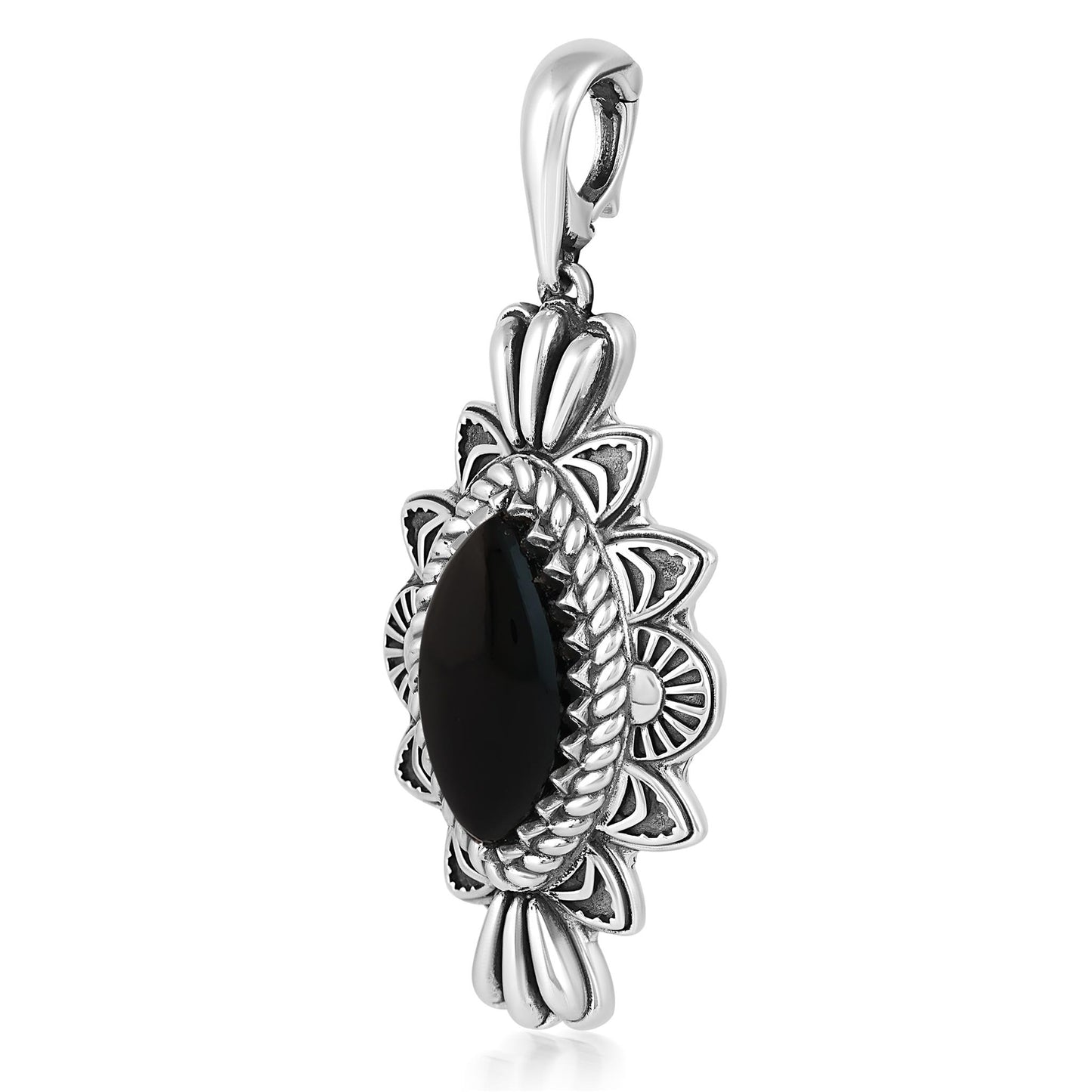  Sterling Silver Black Onyx Marquise Cut Gemstone Pendant Enhancer