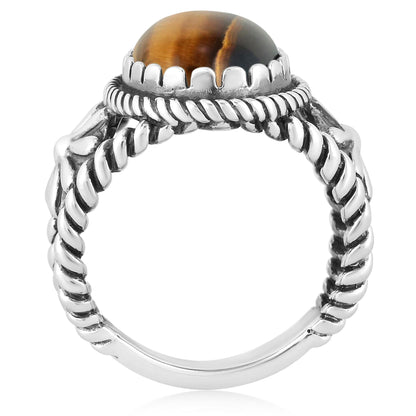 Sterling Silver Tiger's Eye Concha Flower Design Ring, Sizes 5 to 10