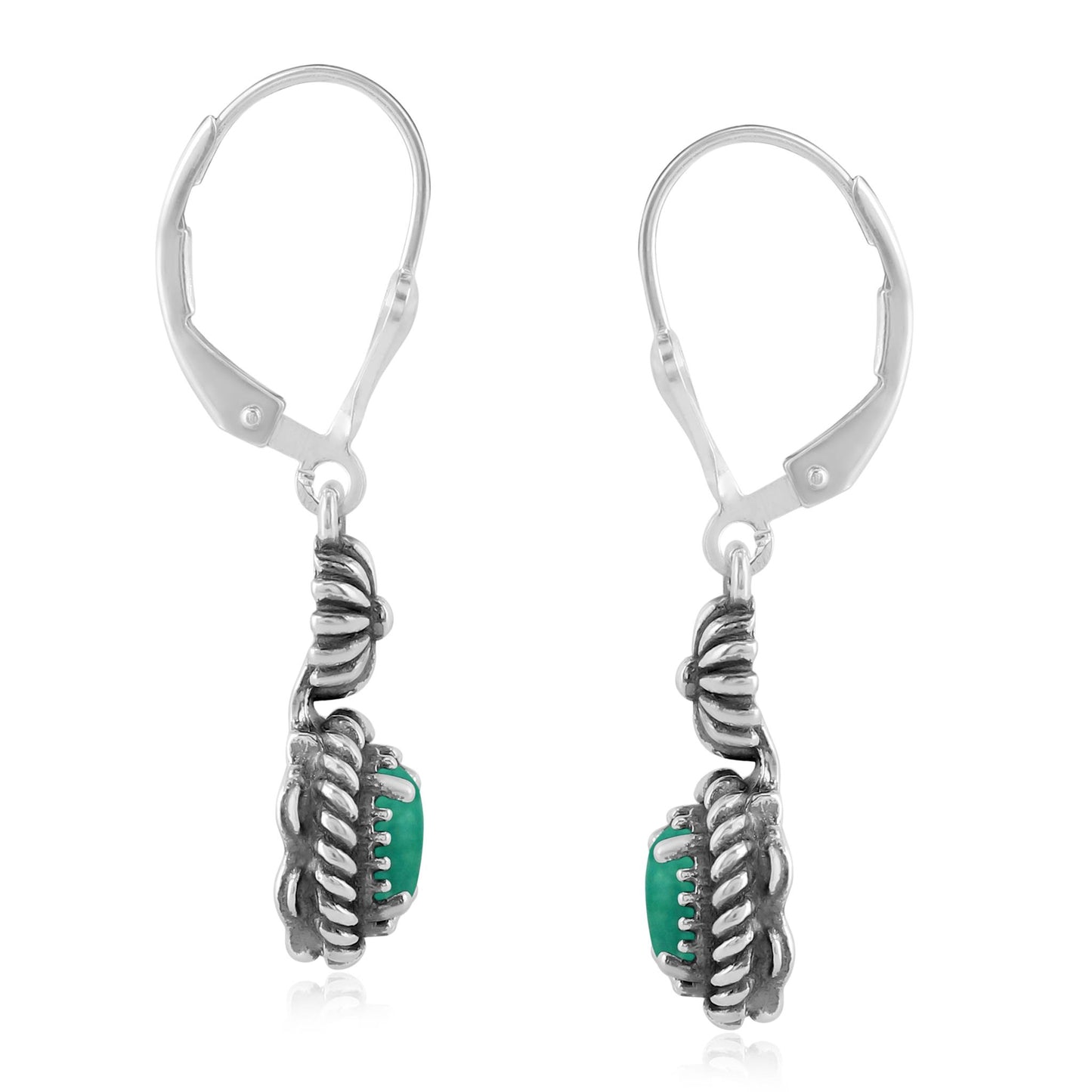 EXCLUSIVELY OURS! Sterling Silver Green Turquoise Floral and Rope Design Dangle Earrings