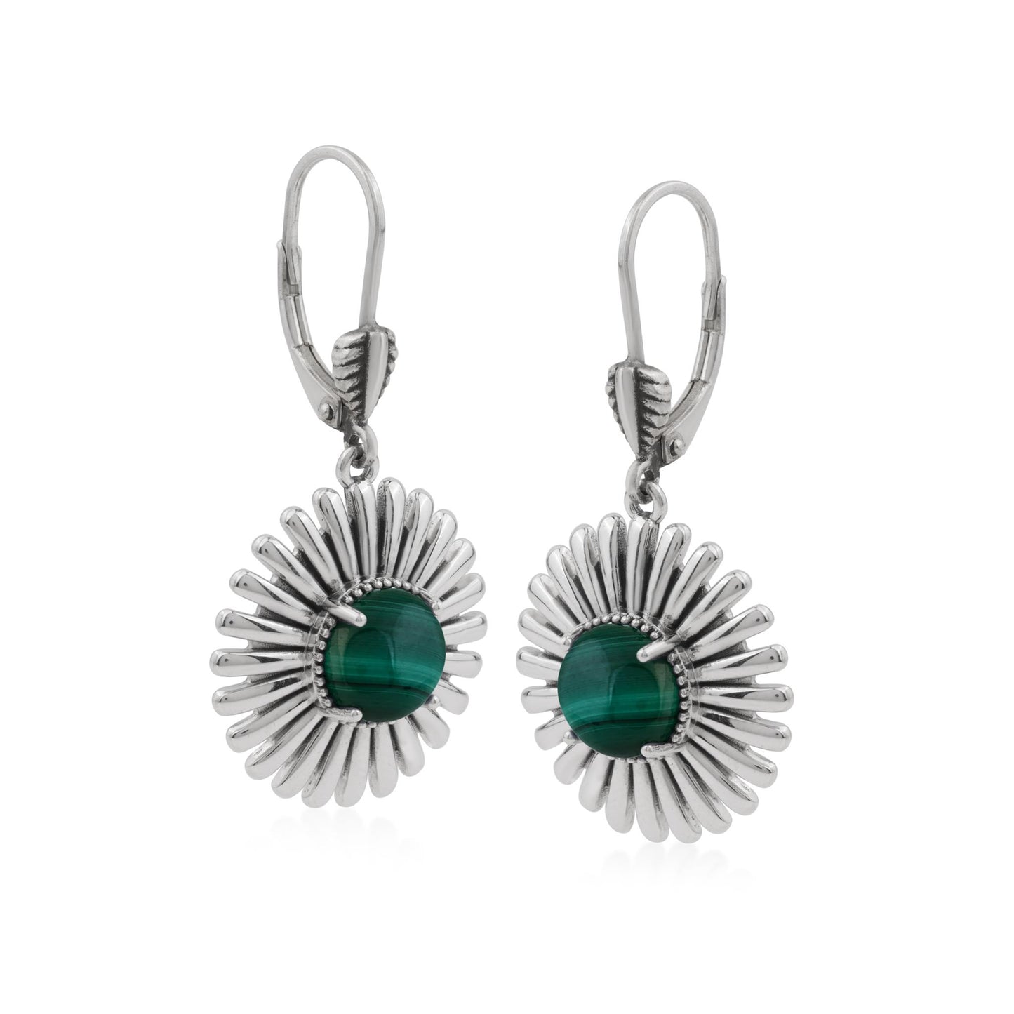  Sterling Silver Malachite Concha Ray Earrings