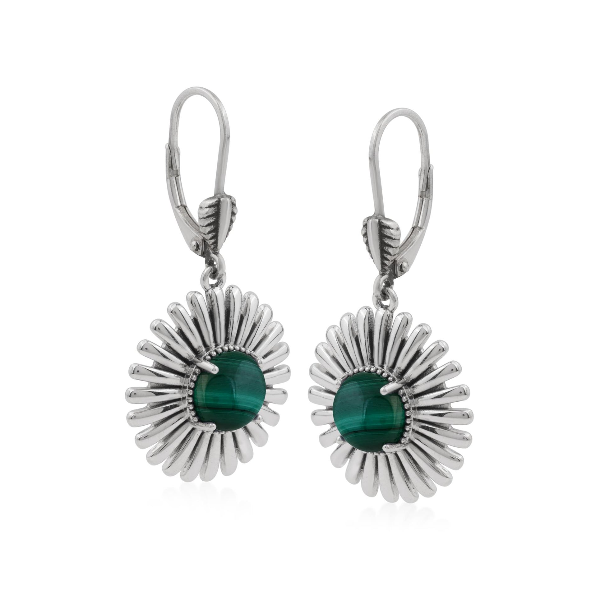  Sterling Silver Malachite Concha Ray Earrings