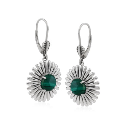  Sterling Silver Malachite Concha Ray Earrings