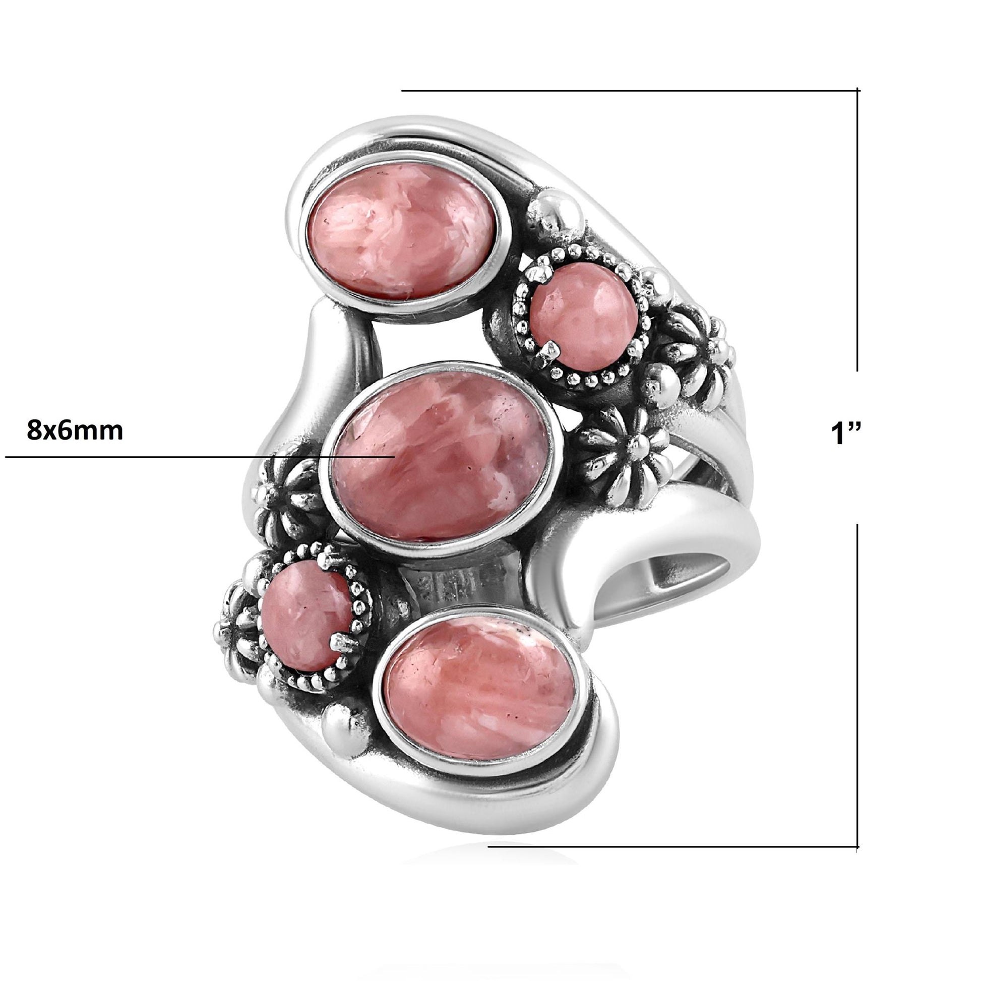 Sterling Silver Rhodochrosite Freeform Bypass Ring