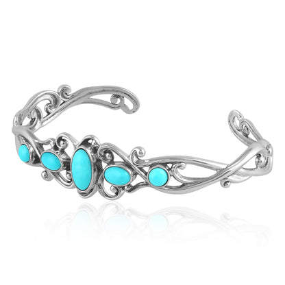 EXCLUSIVELY OURS! Sterling Silver Kingman Turquoise Open Filigree Cuff Bracelet, Sizes Small to Large