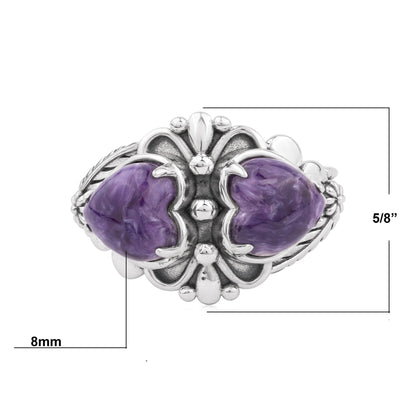 EXCLUSIVELY OURS! Sterling Silver Charoite Double Heart Ring, Sizes 5 to 11