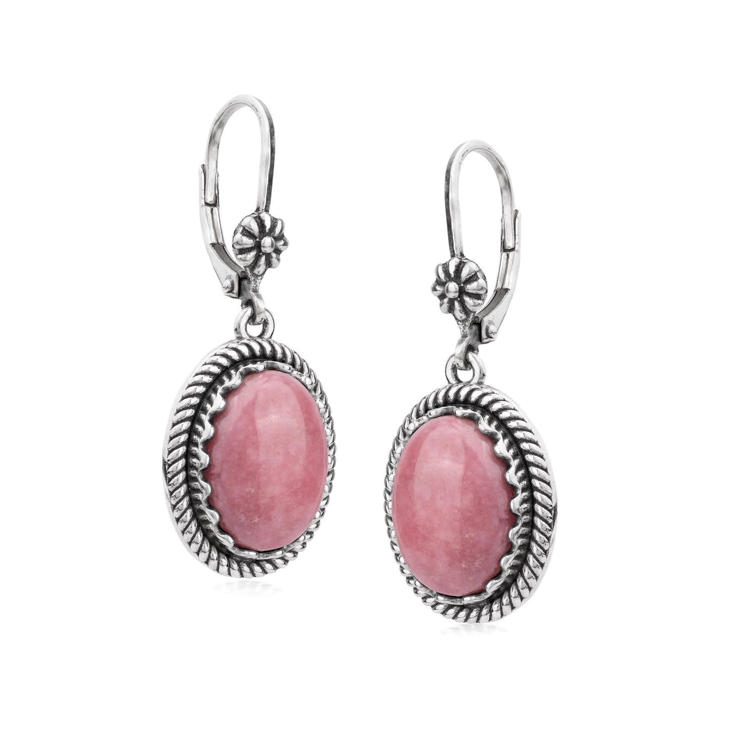 EXCLUSIVELY OURS! Sterling Silver Rhodonite Oval Drop Lever Back Earrings