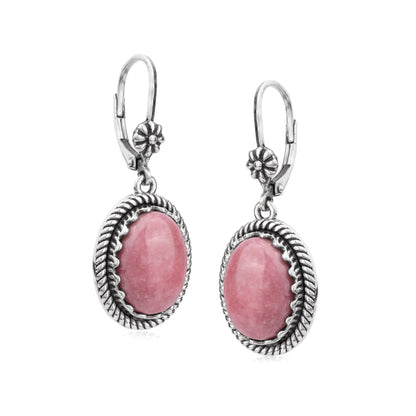EXCLUSIVELY OURS! Sterling Silver Rhodonite Oval Drop Lever Back Earrings