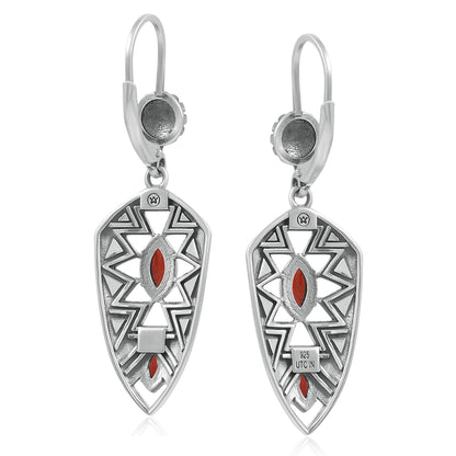 Sterling Silver Marquise Red Jasper Patterned Lever Back Earrings 