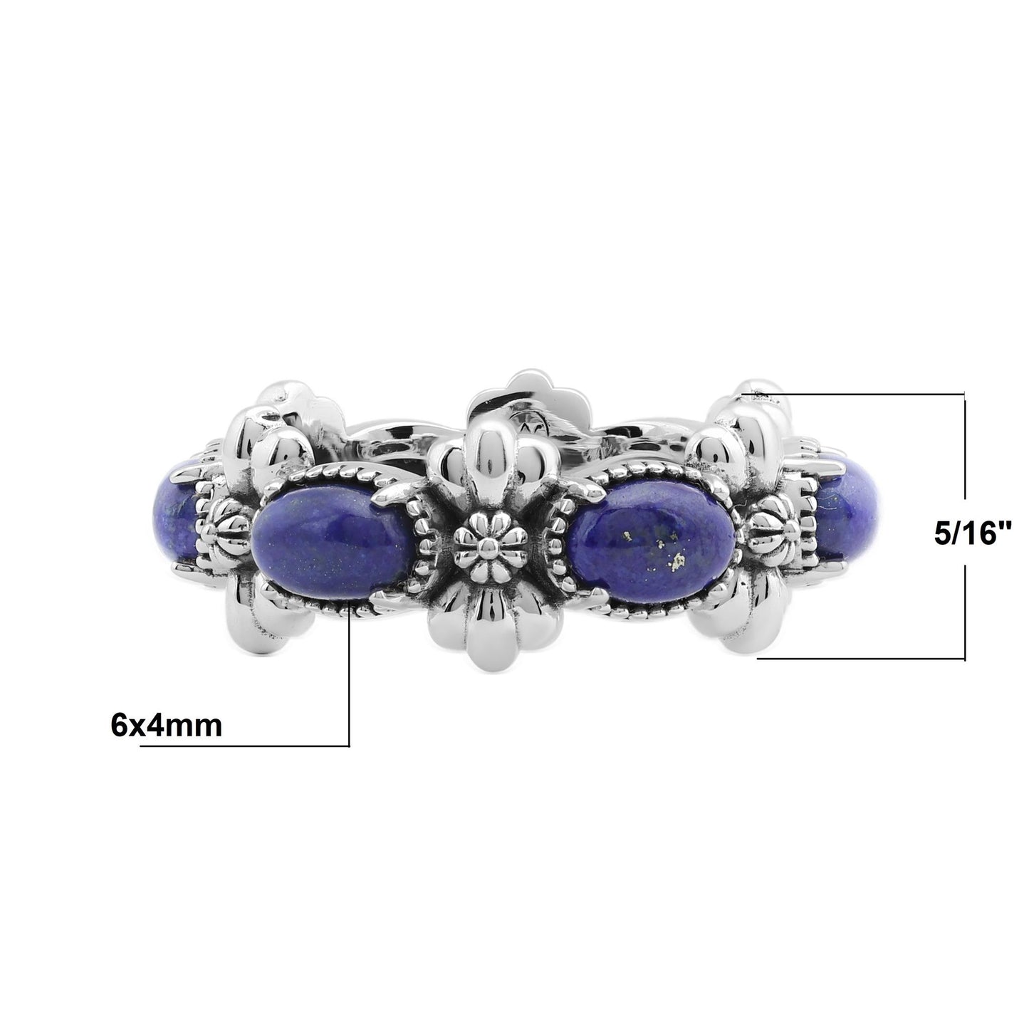 Sterling Silver Lapis Oval Concha Band Ring