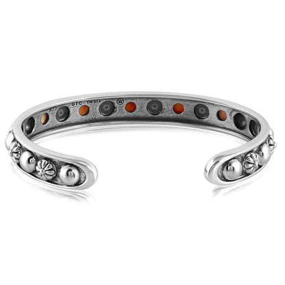 Sterling Silver Orange Spiny Oyster Concha Flower Narrow Cuff Bracelet, Sizes Small to Large