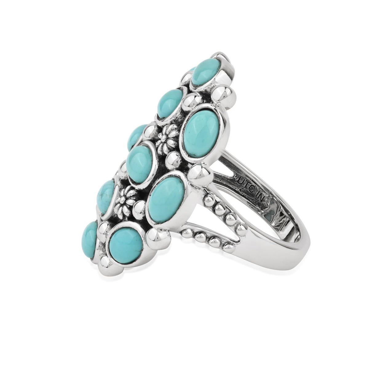 Sterling Silver Kingman Turquoise Oval 12-Stone Cluster Ring