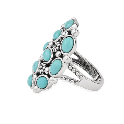 Sterling Silver Kingman Turquoise Oval 12-Stone Cluster Ring