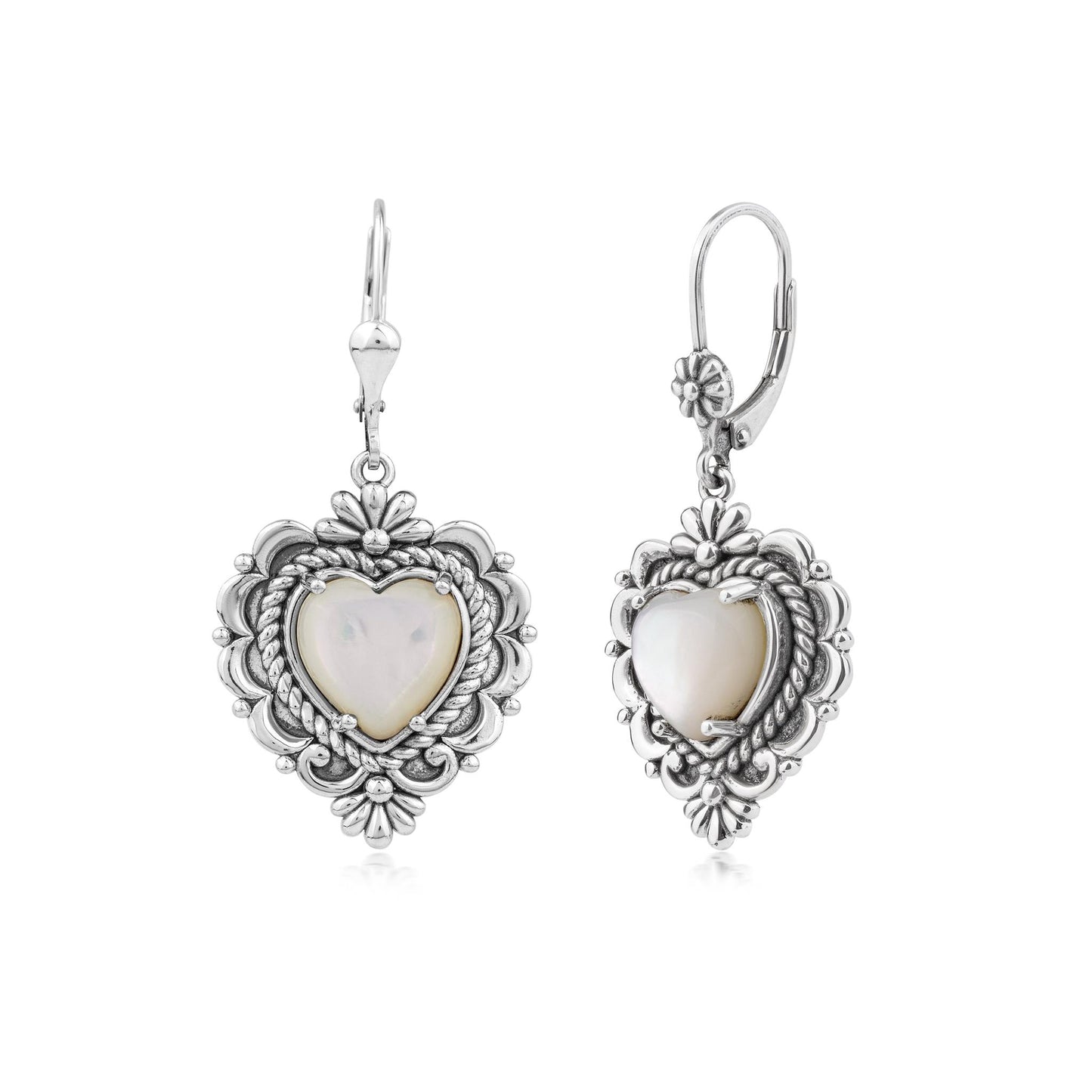 EXCLUSIVELY OURS! Sterling Silver White Mother of Pearl Heart Lever Back Earrings