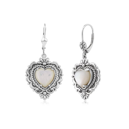 EXCLUSIVELY OURS! Sterling Silver White Mother of Pearl Heart Lever Back Earrings