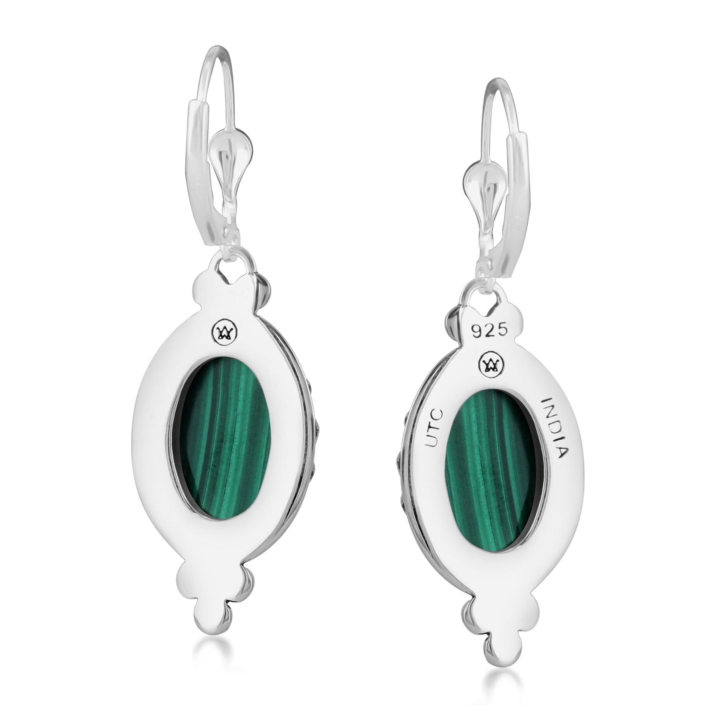 EXCLUSIVELY OURS! Sterling Silver Malachite Crown Detail Lever Back Earrings