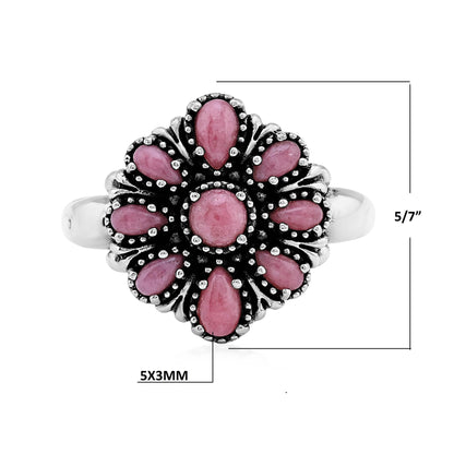  Sterling Silver Rhodonite Flower Cluster Ring, Sizes 5 to 10
