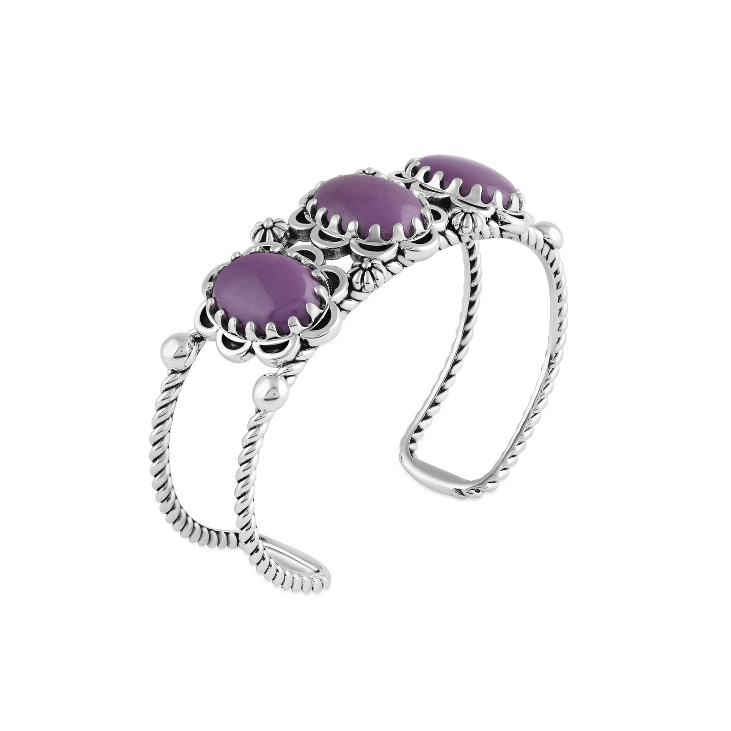 Sterling Silver Phosphosiderite Oval Scallop Concha Cuff Bracelet