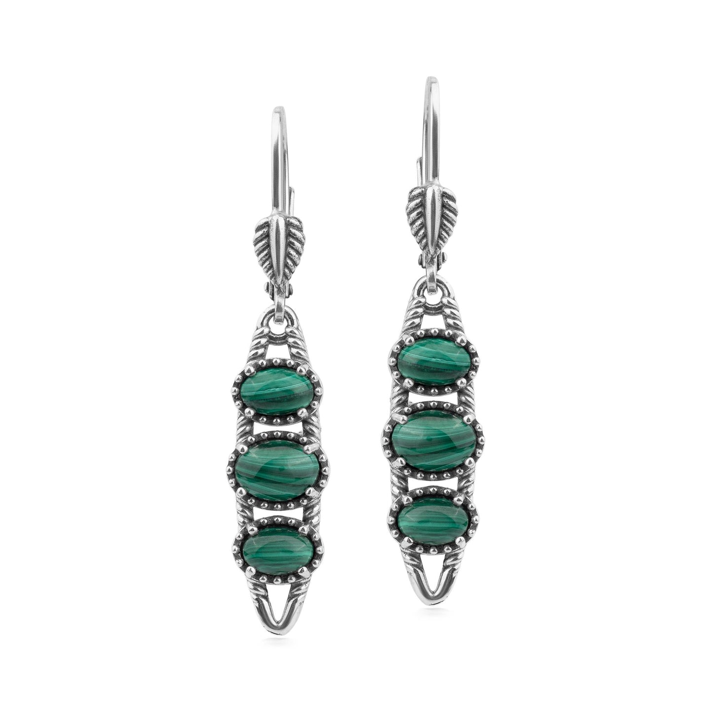 EXCLUSIVELY OURS! Sterling Silver Malachite Friendship Lever Back Dangle Earrings