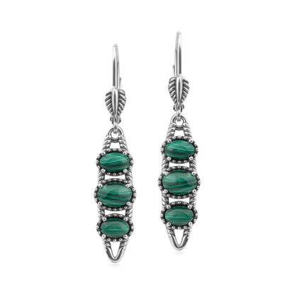 EXCLUSIVELY OURS! Sterling Silver Malachite Friendship Lever Back Dangle Earrings
