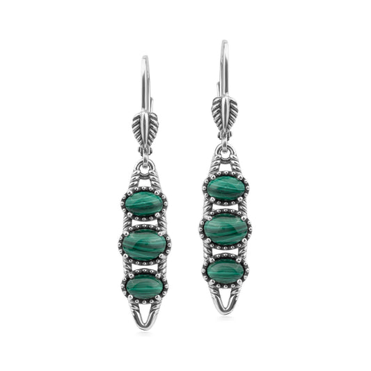 EXCLUSIVELY OURS! Sterling Silver Malachite Friendship Lever Back Dangle Earrings