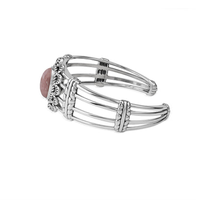  Sterling Silver Rhodochrosite Oval Scallop Open Cuff Bracelet