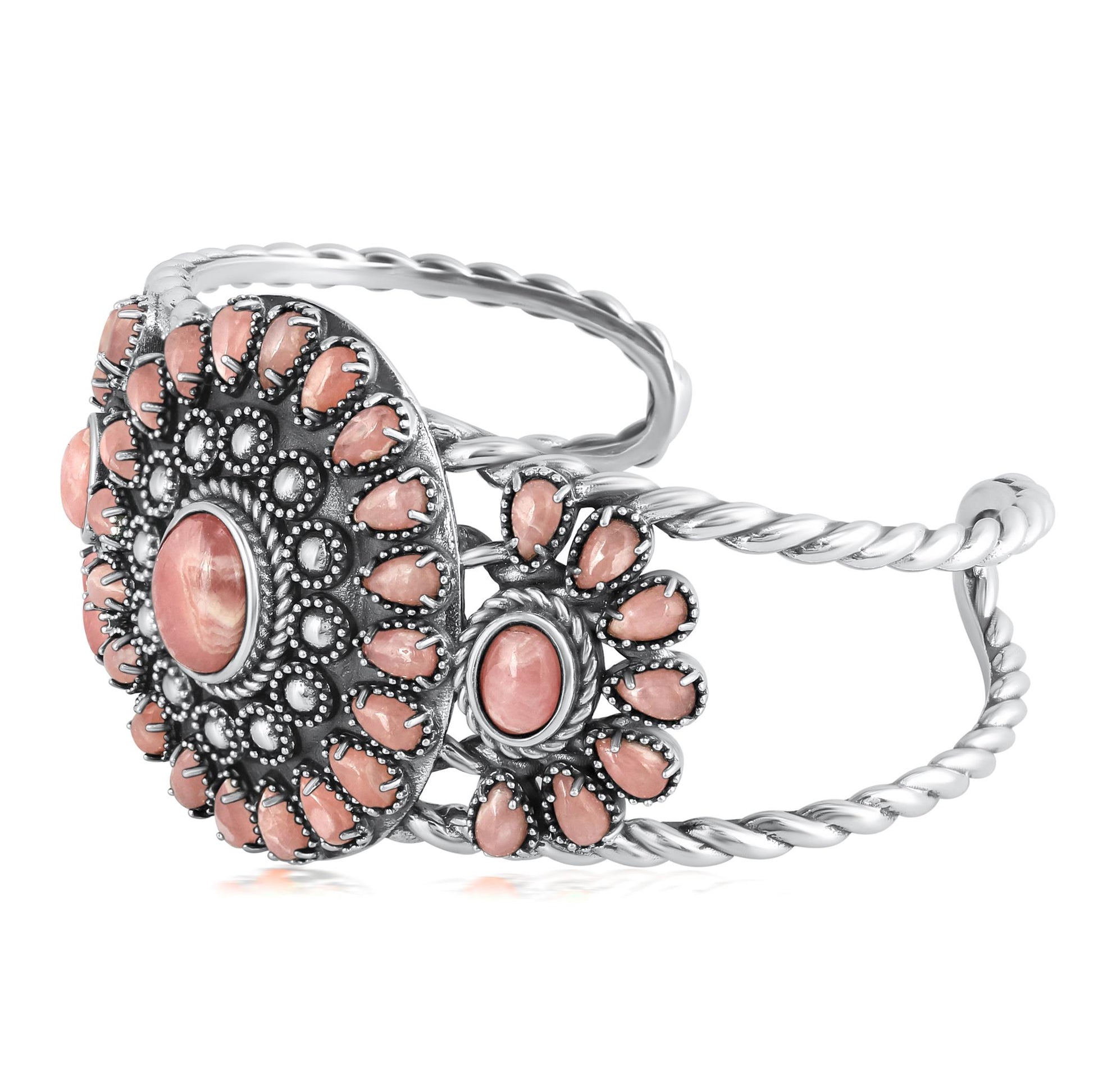 EXCLUSIVELY OURS! Sterling Silver Rhodochrosite Bold Pear and Oval Cut Cuff Bracelet