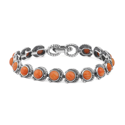 LIMITED EDITION! Sterling Silver Orange Spiny Oyster Round Cabochon Tennis Bracelet, Sizes Small to Large